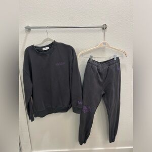Mayfair group sweat set in gray with purple accents! (Top one size, bottoms s/m